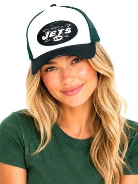 New York Jets Hat Womens '47 Captain Glimmer Strap Back Mesh Sequin Logo